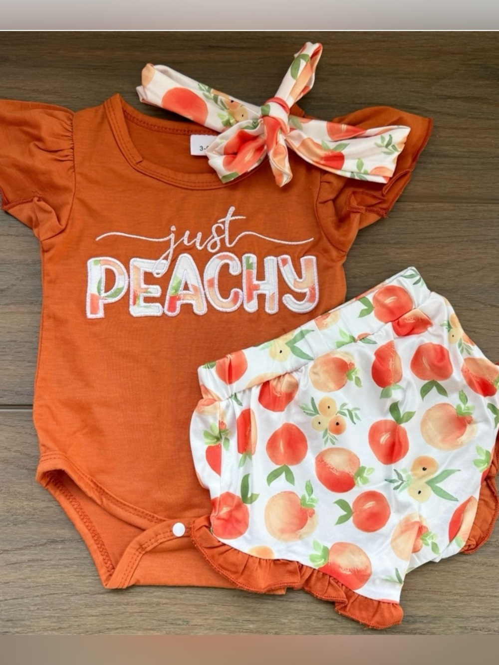 Just Peachy Orange Baby Girls 3-Piece Outfit - Headband, Bodysuit & Shorts